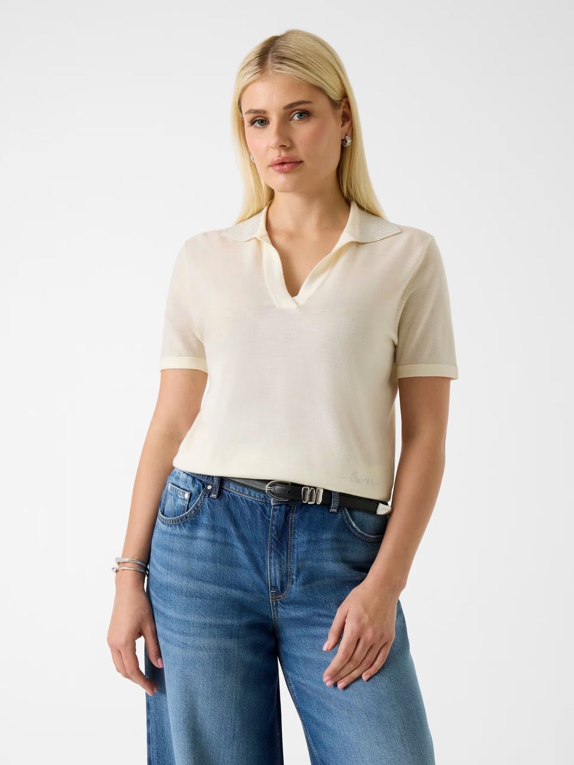 ​Knitted polo shirt with rhinestones