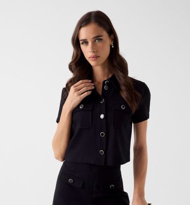 Cropped shirt with jewel buttons