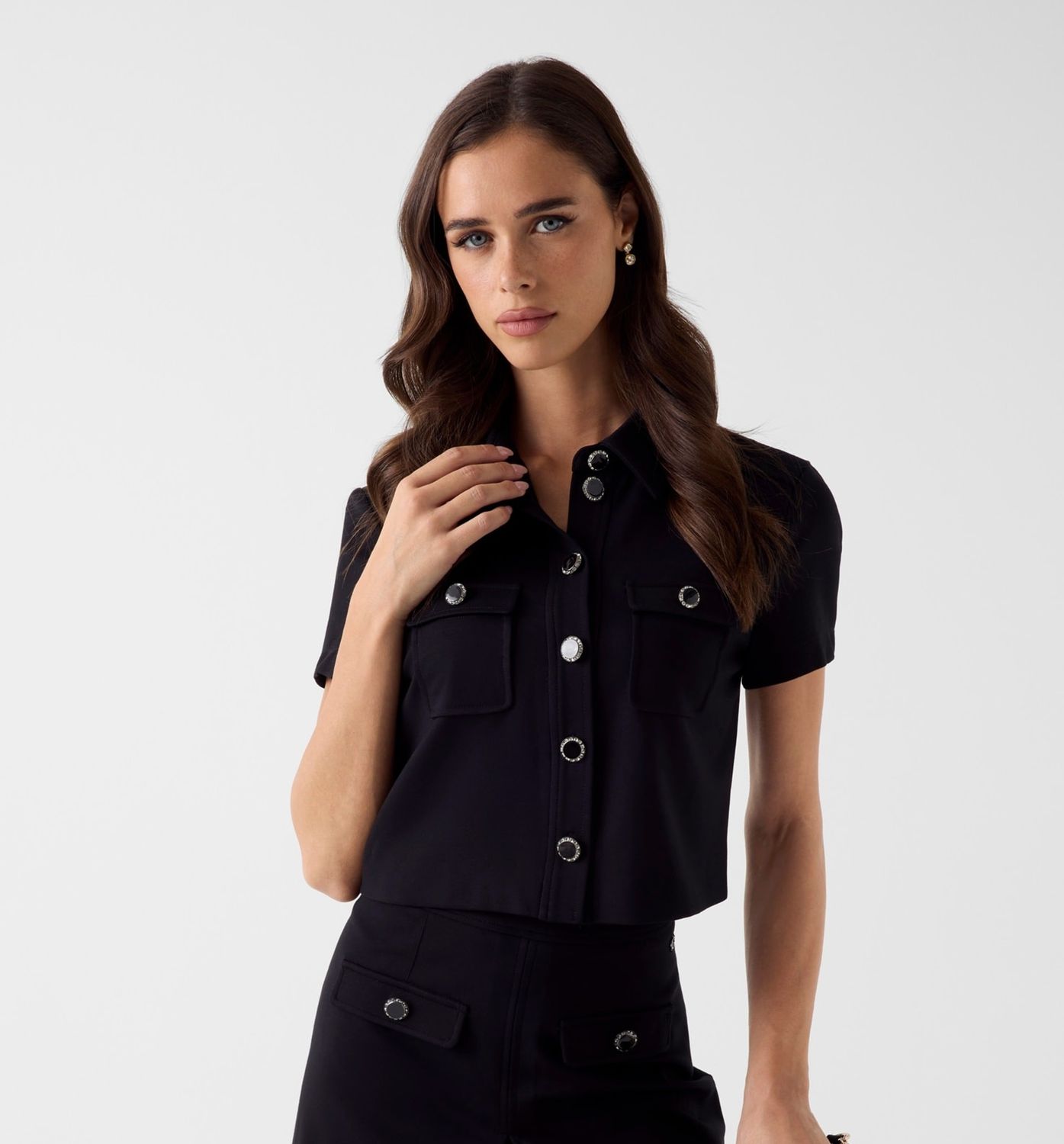 Cropped shirt with jewel buttons