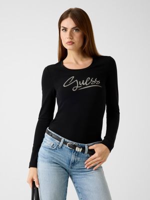 T-shirt with rhinestone logo