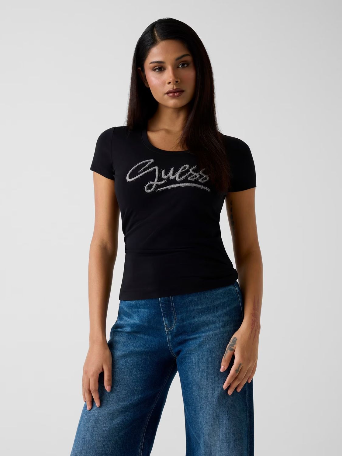 T-shirt with rhinestone logo