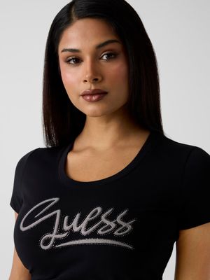 T-shirt with rhinestone logo