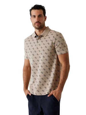 Piquet polo with all over logo print