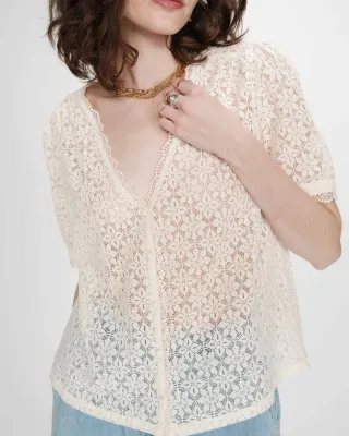 Short sleeves lace blouse