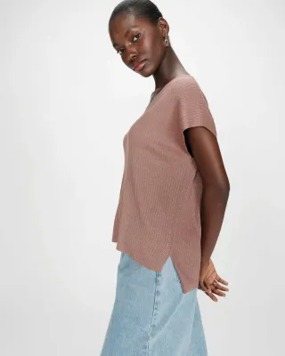 Ribbed sweater with short sleeves