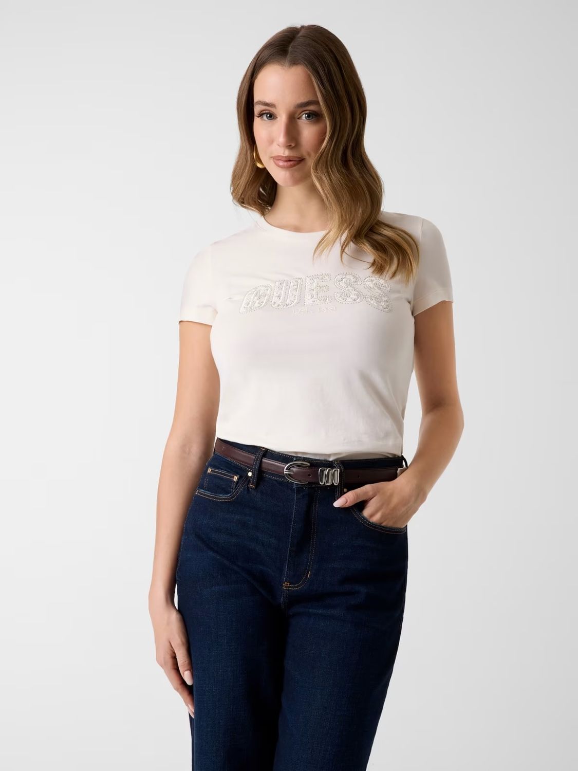 Slim T-shirt with rhinestone logo