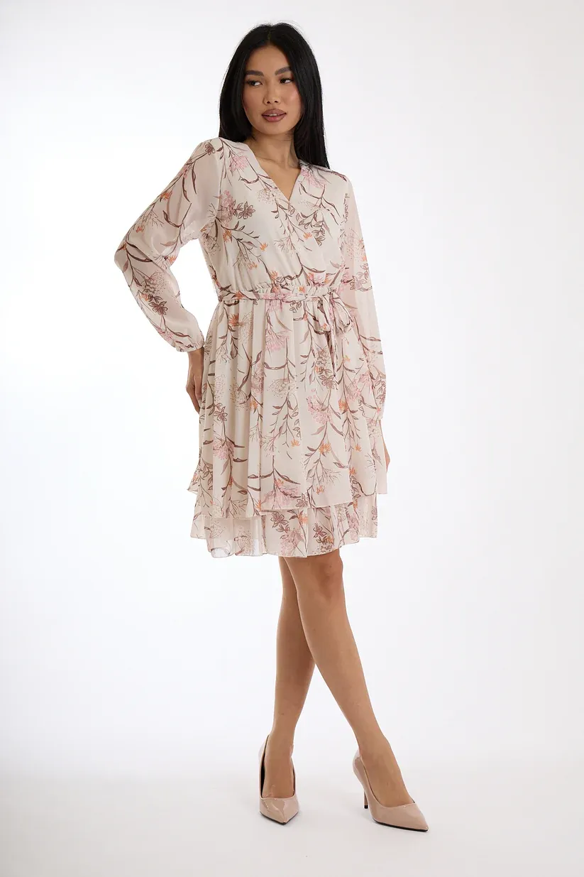 Floral print dress with a wrap neckline