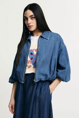 ​Cropped denim jacket with balloon sleeves