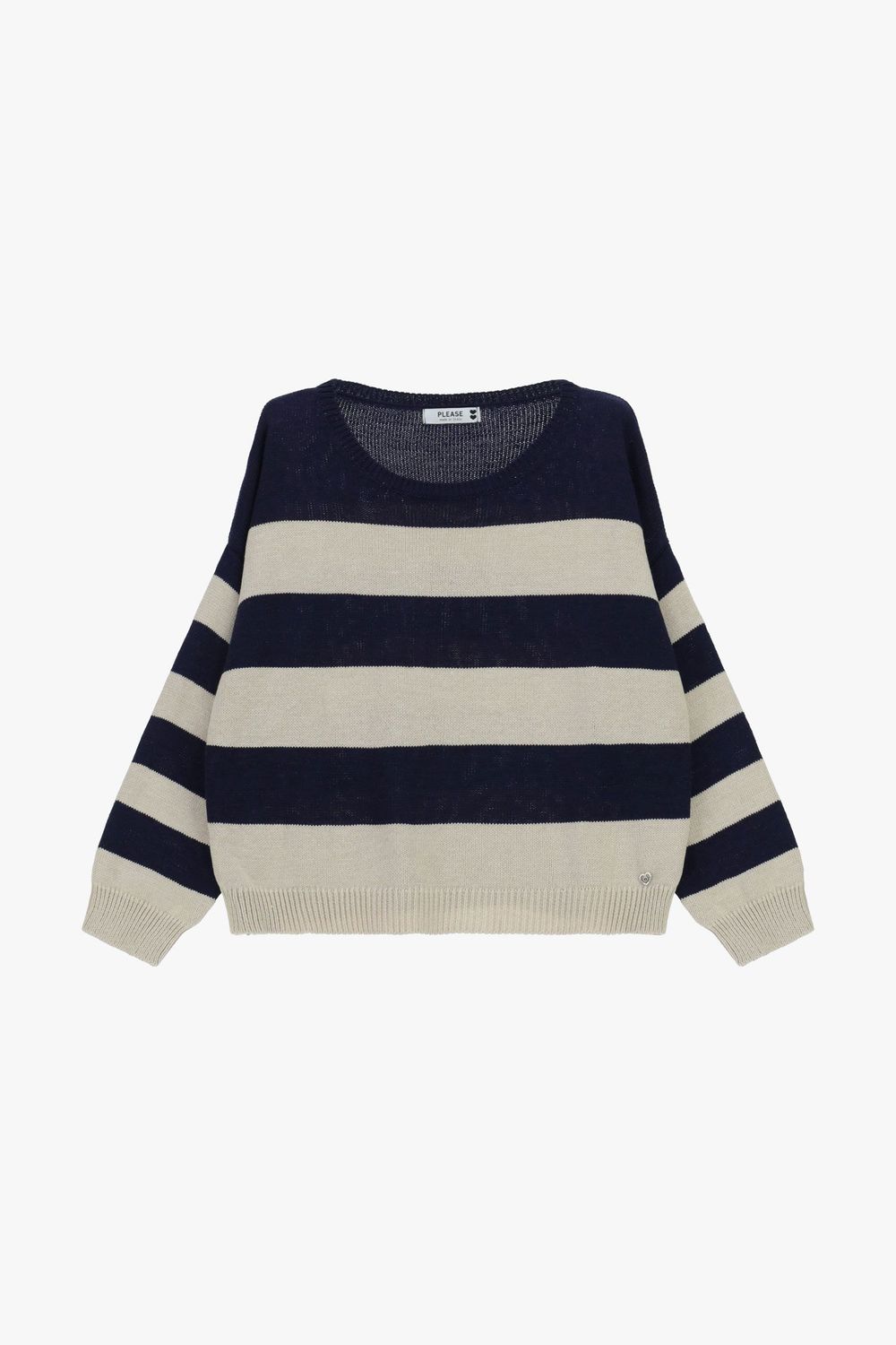 Striped cotton blend sweater, Size: ONE SIZE, Color: NAVY BLUE