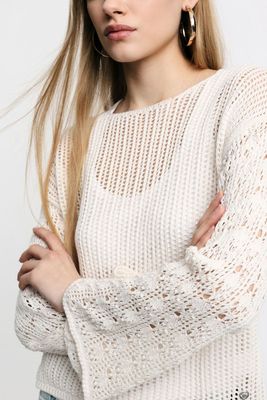 Openwork sweater with flared sleeves