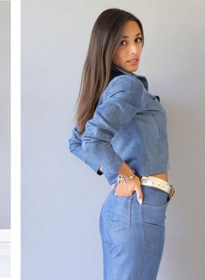 Cropped straight-leg denim pants
