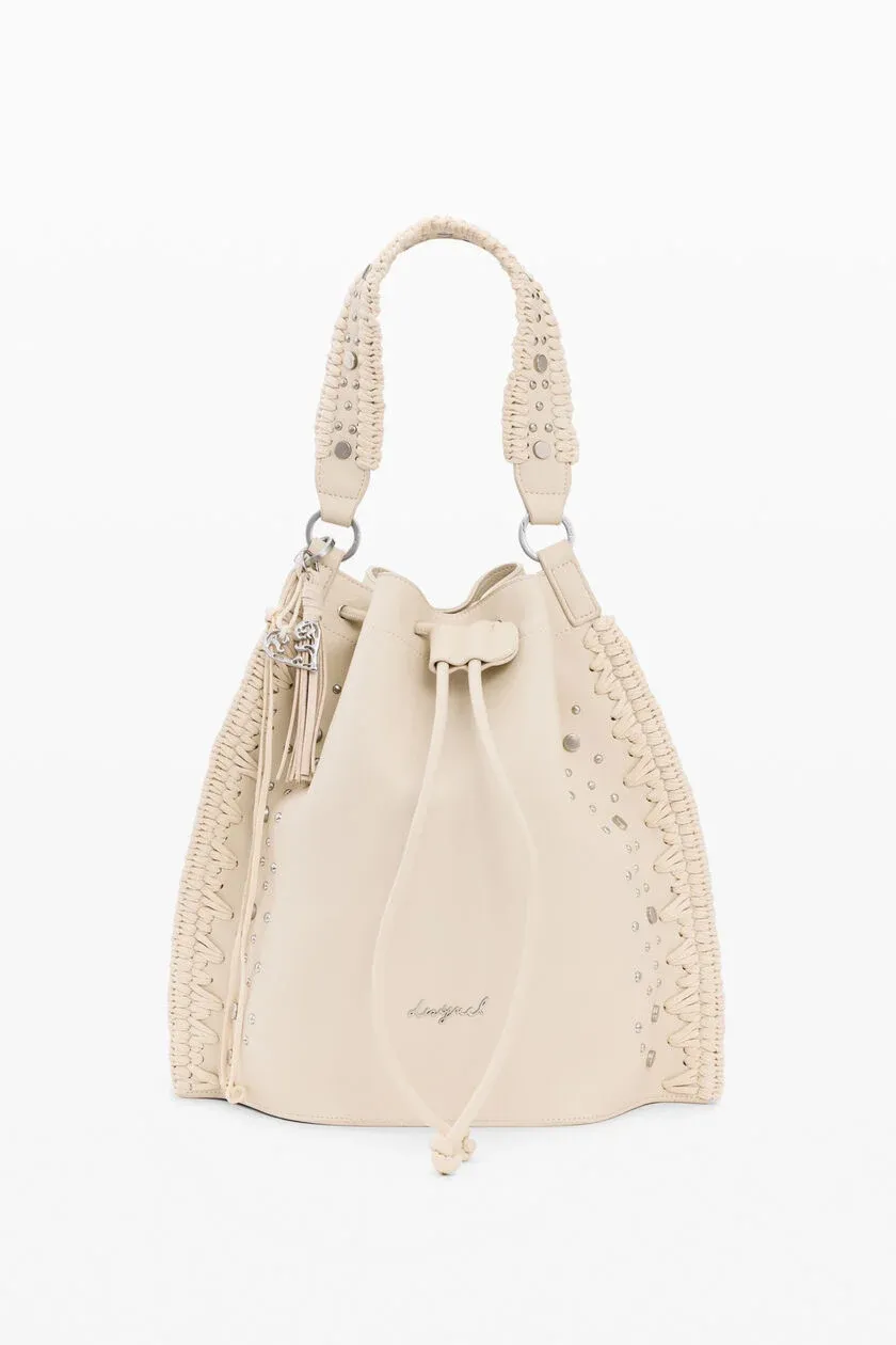 Faux leather convertible bag with studs