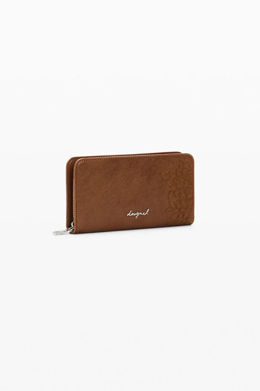 Faux leather wallet with embroidery