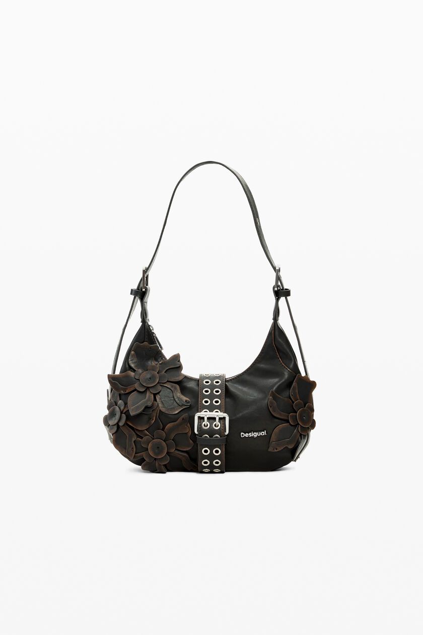 ​Faux leather handbag with appliqué flowers