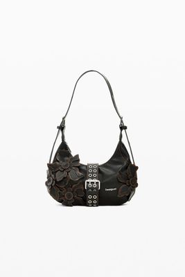 ​Faux leather handbag with appliqué flowers
