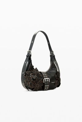 ​Faux leather handbag with appliqué flowers