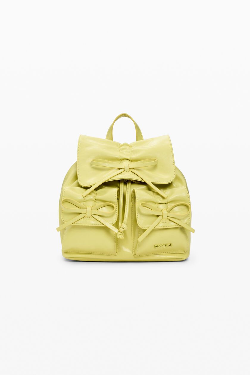 Faux leather backpack with decorative bows
