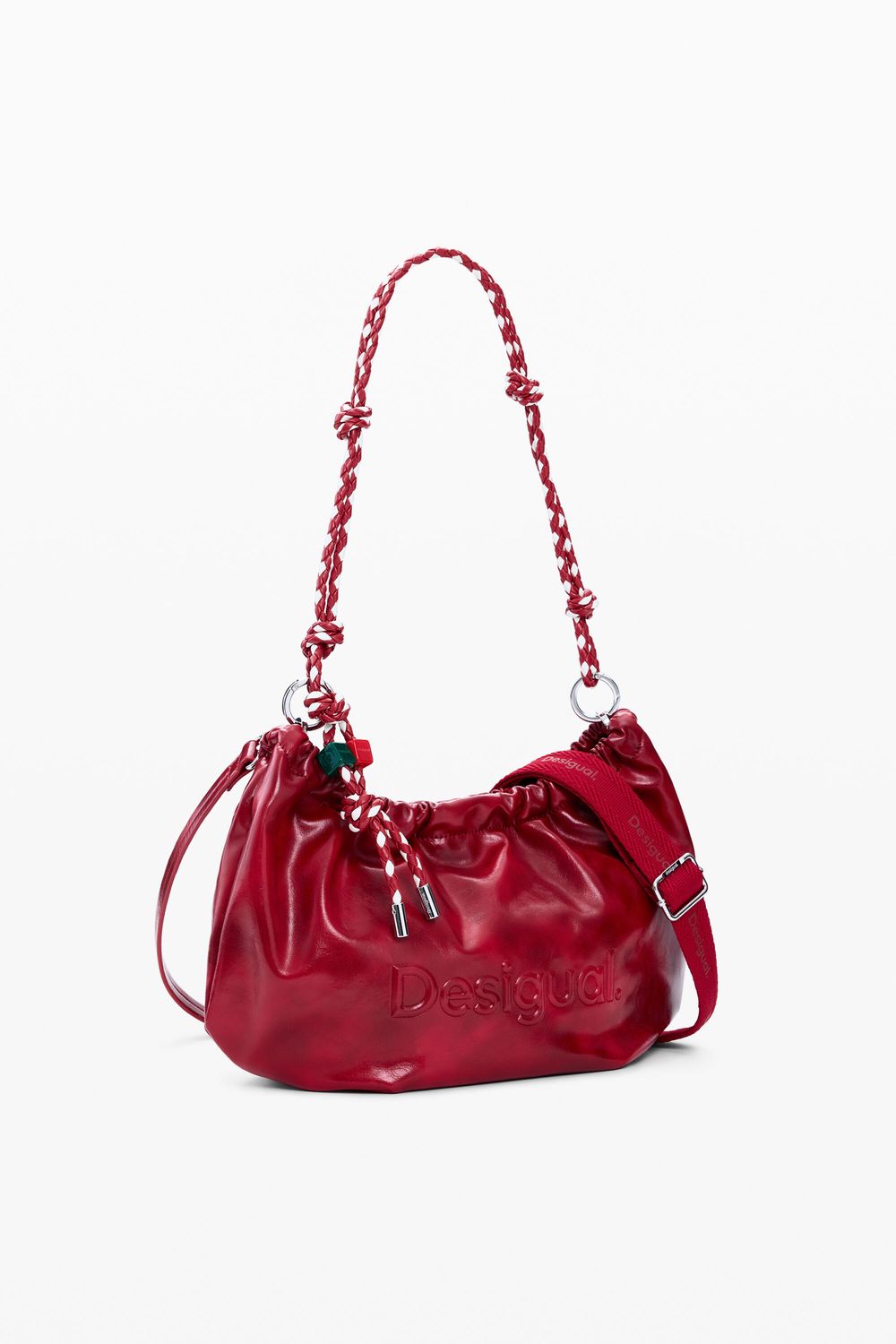 Patent-effect faux leather satchel bag