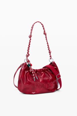 Patent-effect faux leather satchel bag