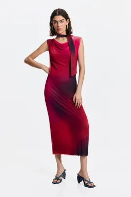 Midi dress with side drapes
