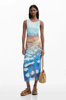 Long stretch tulle dress