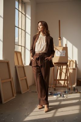 Linen blend palazzo pants