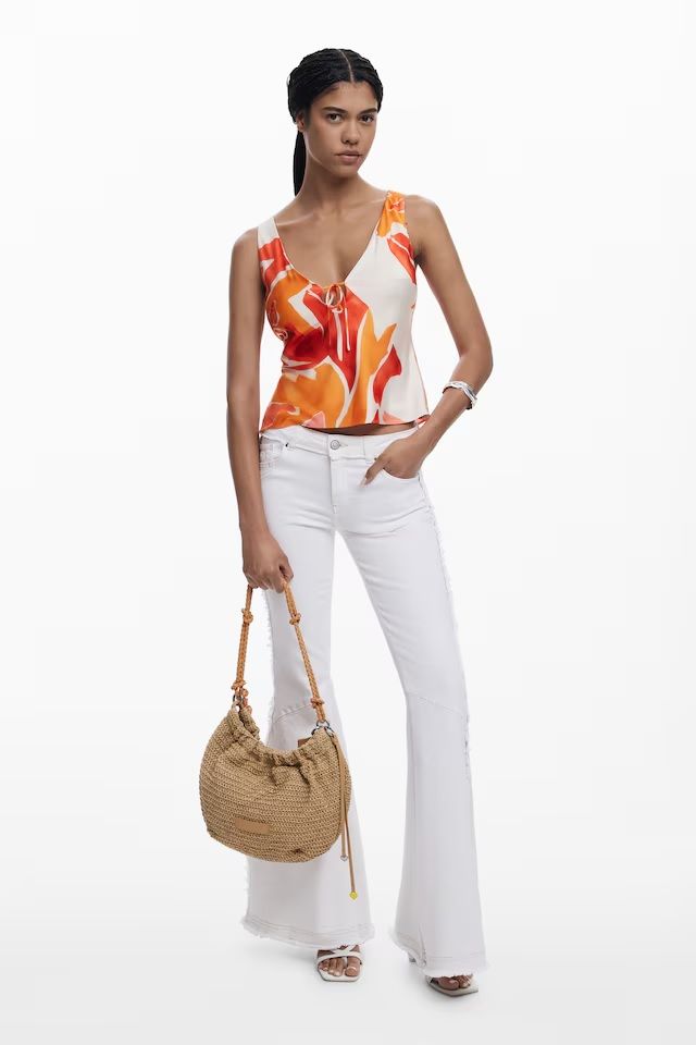 Abstract print V-neck Top