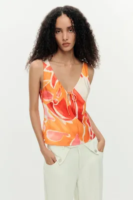 Abstract print V-neck Top