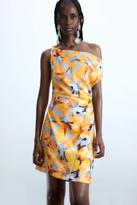 ​Short dress with an asymmetrical neckline