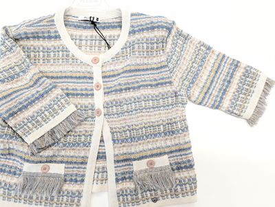 Knit jacket with fringe