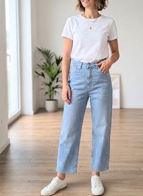 Straight-leg jeans in light-blue denim