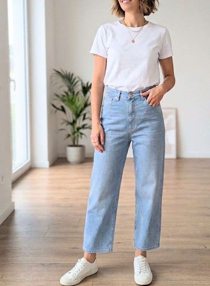 Straight-leg jeans in light-blue denim