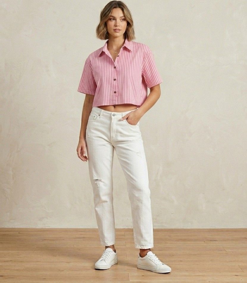Striped cropped popeline shirt