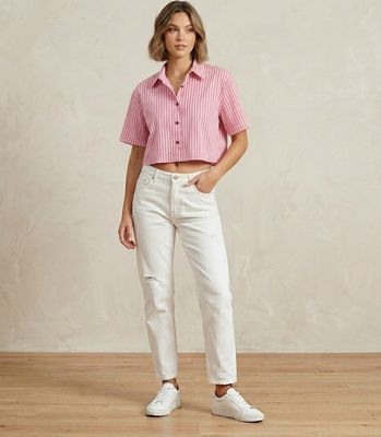 Striped cropped popeline shirt