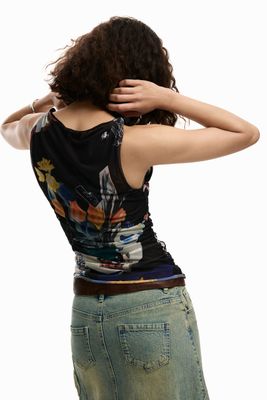 Stretch tulle top with flowers
