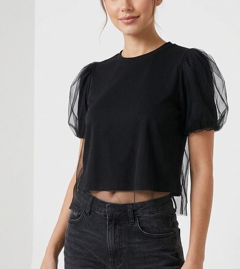 Cotton T-shirt with tulle