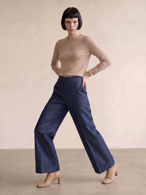 ​Wide-leg denim pants with cuffs