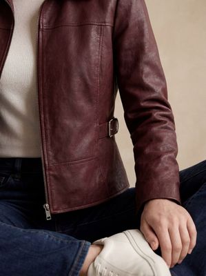 Faux leather jacket with a collar
