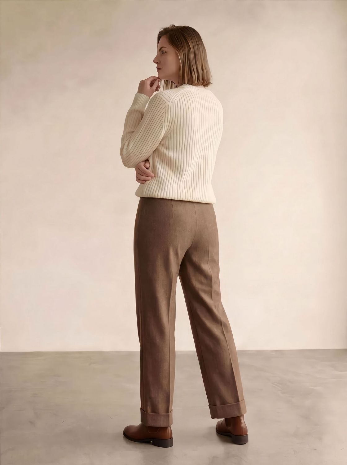 ​Textured trousers with cuffs