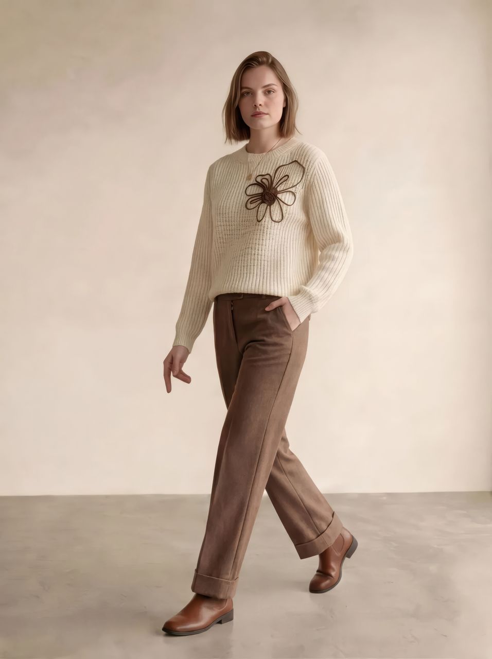 ​Textured trousers with cuffs