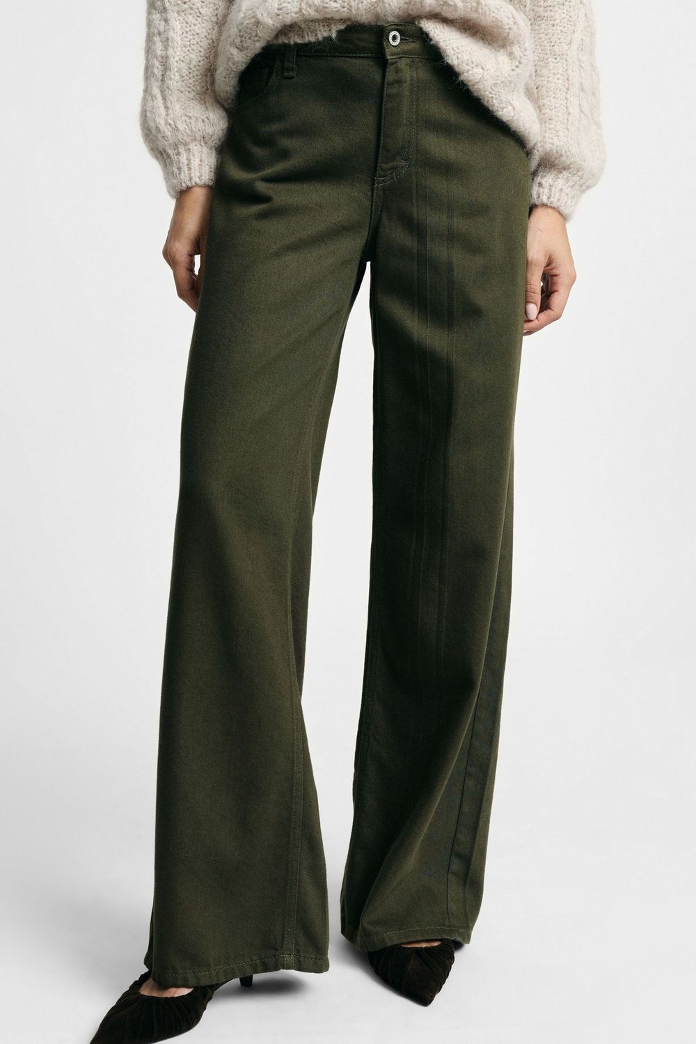 Solid-color mid-rise palazzo jeans