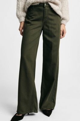 Solid-color mid-rise palazzo jeans