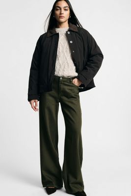 Solid-color mid-rise palazzo jeans