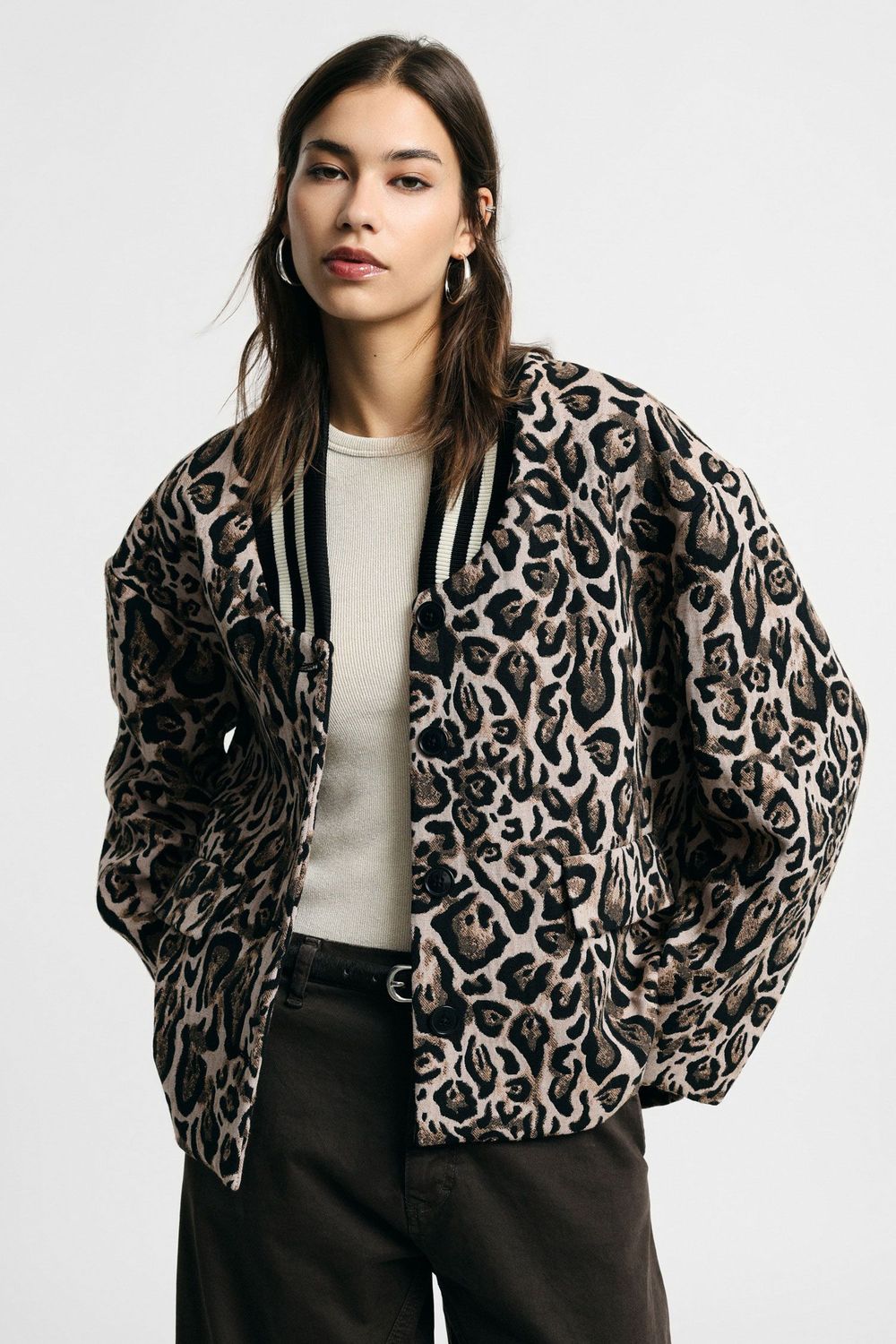 ​Oversized jacket in animal-print jacquard