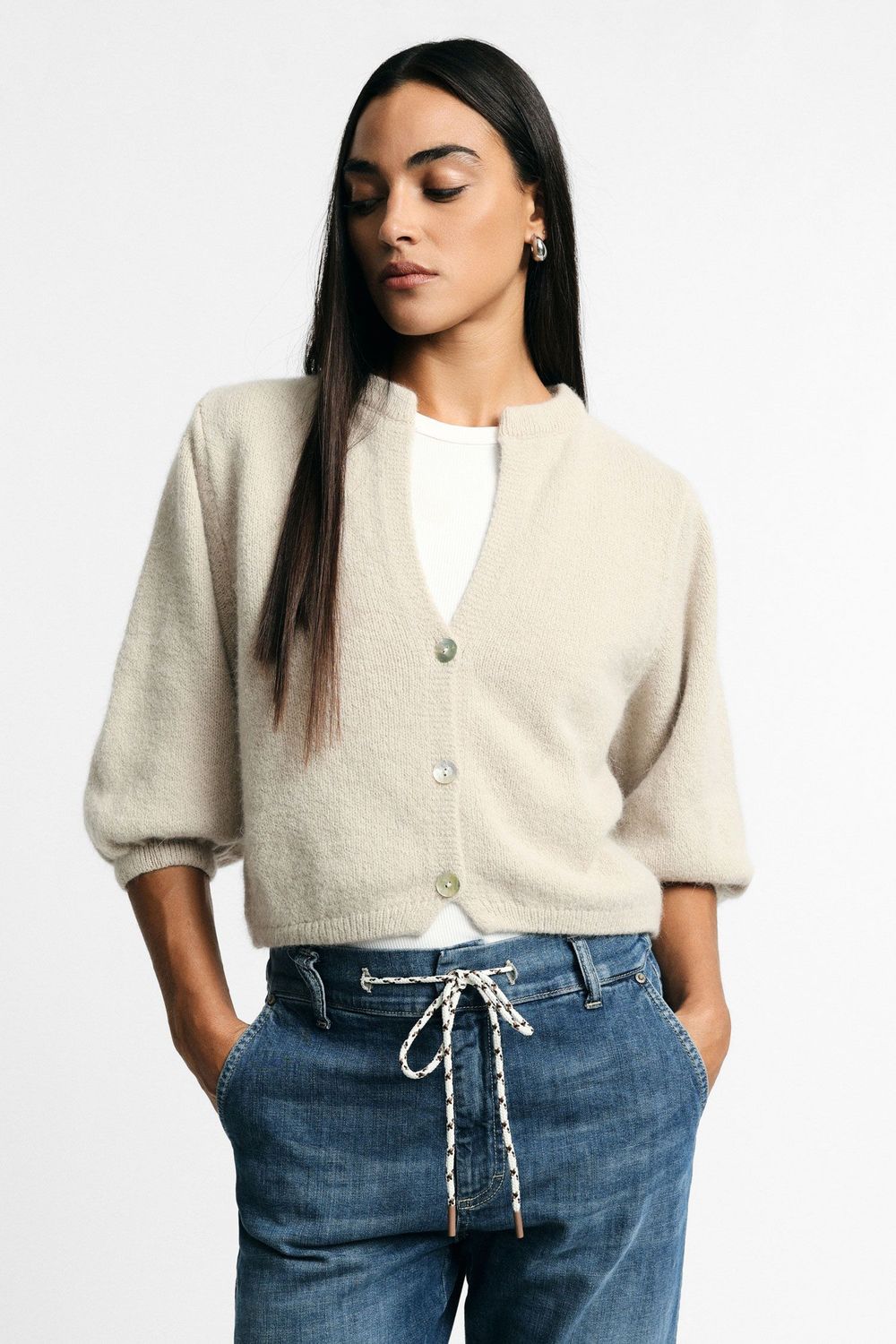 ​Cropped angora-blend cardigan
