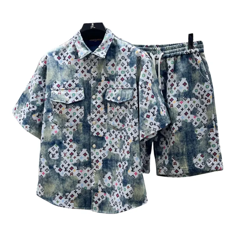 Louis Vuitton Rainbow Denim Shirt &amp; Shorts Matching Set