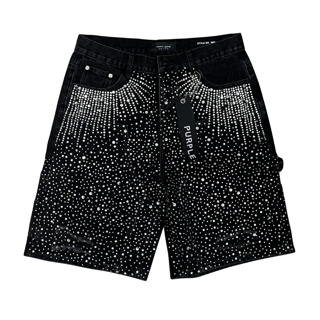 Purple Brand Rhinestone Denim Shorts