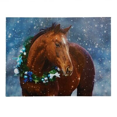 HORSE WITH WREATH, Canvas, LED's, SNOWY SCENE