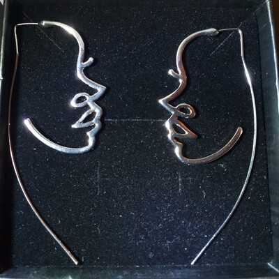Silver Woman Face Profile Open Earrings