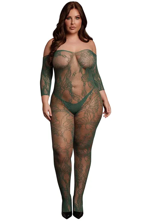 Green Long Sleeve Bodystocking with Lace